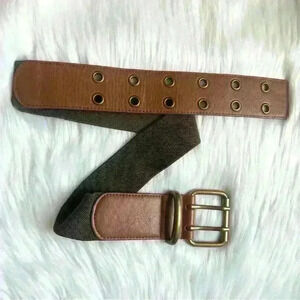 EXPRESS Sz S M Womens Olive Green Tan Faux Leather Stretch Waist Belt